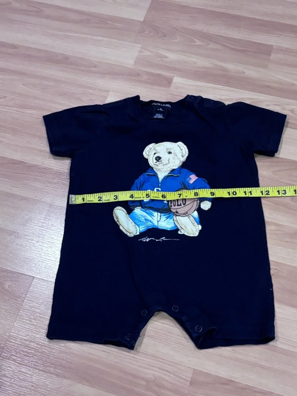 Ralph Lauren Vintage Navy Baby Romper with Polo Bear Graphic